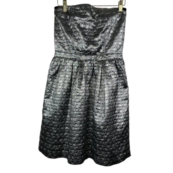 Atos Lombardini Womens Italy 40 US 4 Pewter Silver Strapless Dress Back Zip - Picture 1 of 9